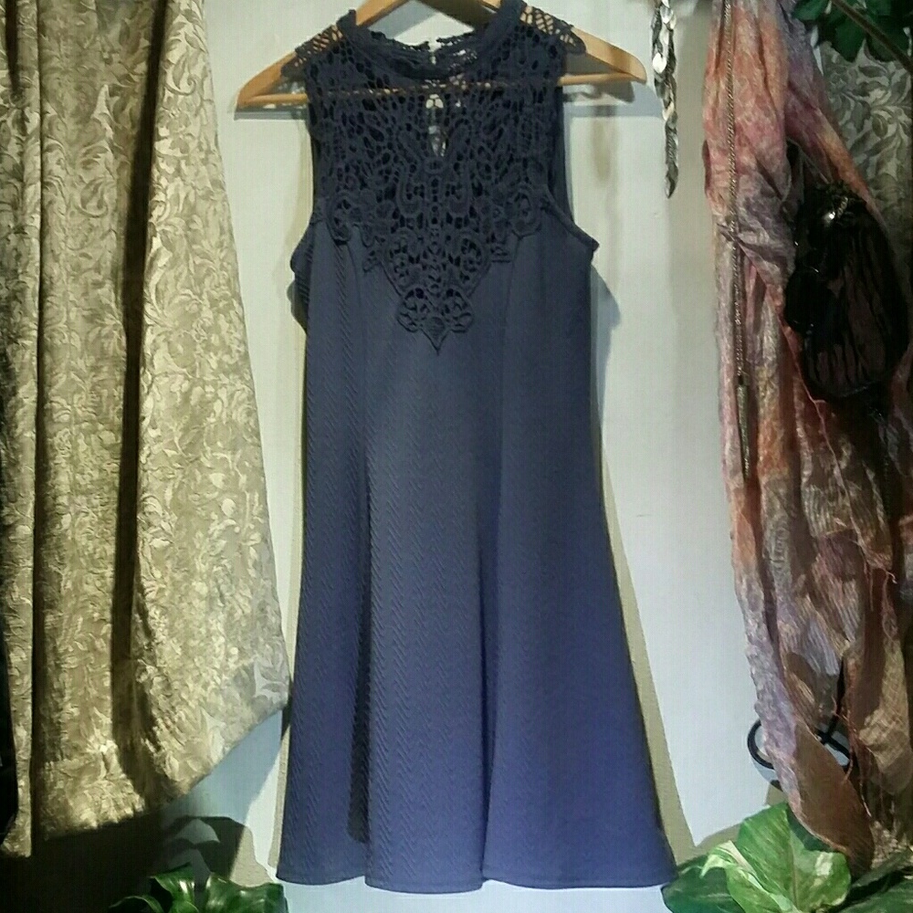 Alya small blue lace pattern top midi dress.